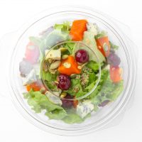 anti fog vegetarian salad is plastic package